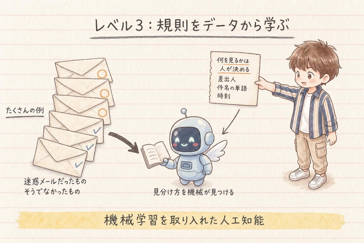 レベル3で規則をデータから学ぶ様子