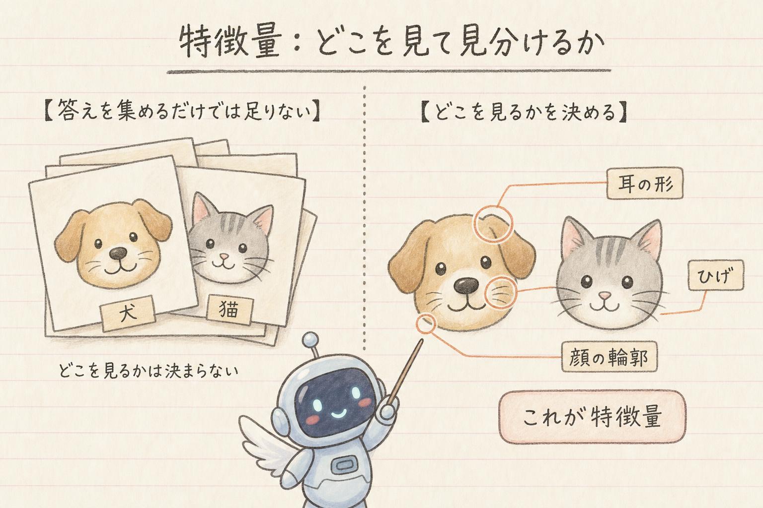 特徴量(どこを見て見分けるか)